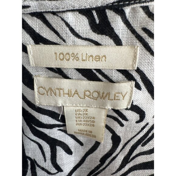 Cynthia Rowley Womens Zebra Print Button-Up Top tunic size 2X plus 100% Linen - Picture 4 of 4